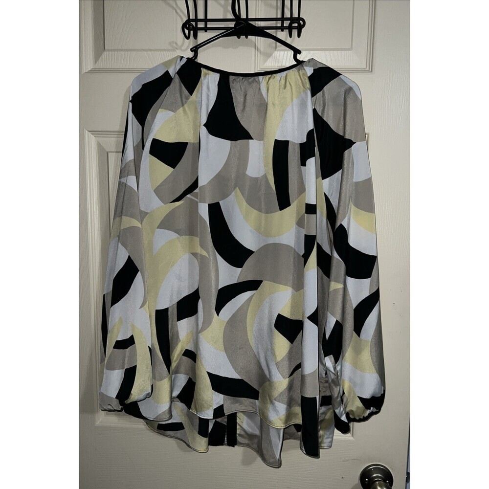 Dana Buchman Peasant Top Womens 2X Yellow Black Geometric Print 3/4 Sleeve - Picture 2 of 5